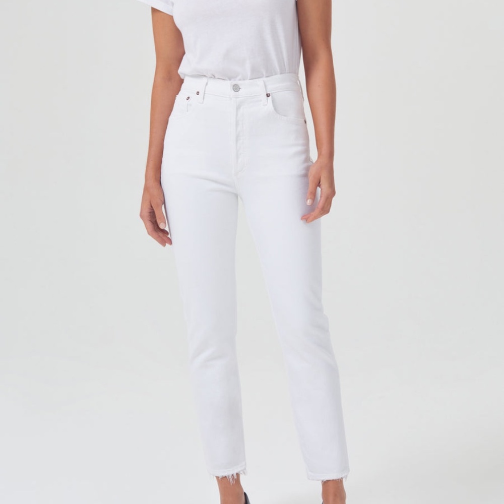 Agolde Riley high rise white jeans (raw hem)